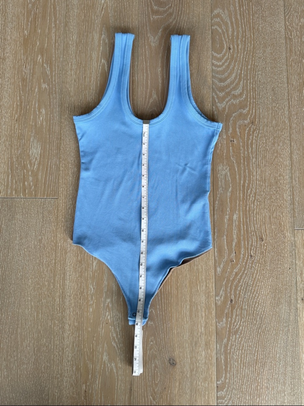 Abercrombie & Fitch Women’s Ribbed One-Piece Bodysuit in Light Blue and Taupe. - Picture 9 of 10